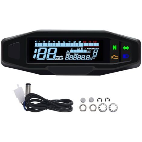 LAN Tachymètre numérique universel pour moto, compteur de vitesse numérique avec écran LCD carburateur compteur de kilomètres avec capteur (1/5)