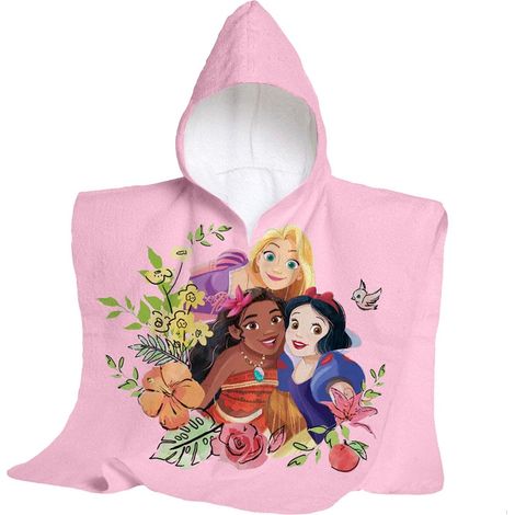hermet, Disney, Principesse, Telo Mare Con Cappuccio, Poncho Mare Maxi da Bambino, 60x60 cm, Asciugamano da Spiaggia o Piscina, 100% Morbido Cotone