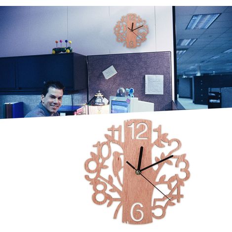 Horloge murale ronde en bois de 22 cm avec arbre et oiseau - Simulation 3D moderne pour salon, maison, chambre, bureau - Décoration artistique simple - Meilleure vente 2019 (1/4)