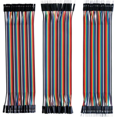 120 câbles Dupont de couleurs différentes, connecteurs mâle-femelle 40 broches, mâle-mâle 40 broches et femelle-femelle 40 broches, compatibles avec les plaques d'essai.