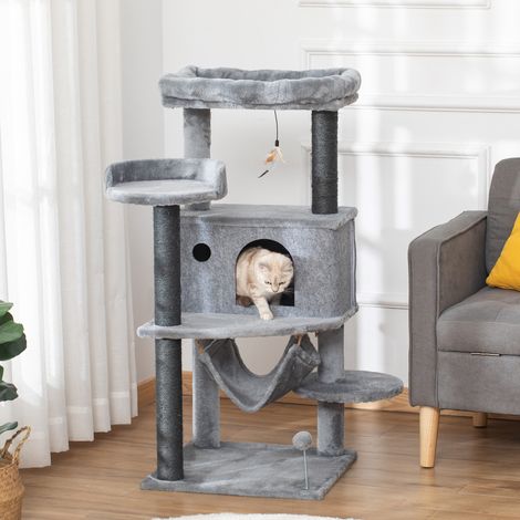 Gris 48x48x107 cm - Arbre à grattage pour chat Tour pour chats doté de hamac amovible en feutre Lits de plate-forme