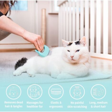 Peigne de massage pour animaux de compagnie, brosse à poils doux, peigne et épilation pour poils longs et courts, chats, chiens, chiots, lapins (vert clair) (1/3)
