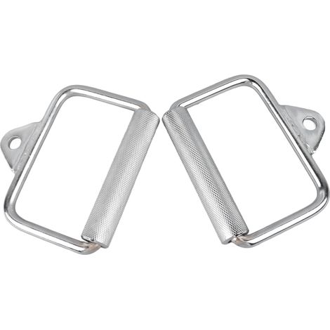 Set aus 2 galvanisierten Edelstahl-Zuggriffen für Krafttrainingsgeräte mit Kabeln. (1/5)