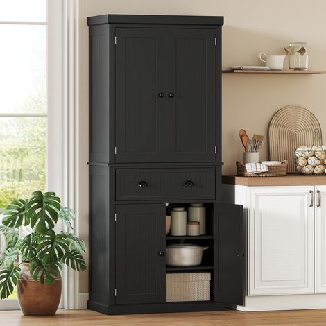 Buffet haut cuisine. armoire de cuisine avec 4 portes. tiroir et étagères réglables. 76.2 x 40.2 x 183 cm. noir