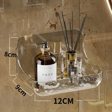 Porte-Objets Autocollant Transparent 12x9cm - Support Salle de Bain/Douche Sans Perçage pour Mur Maison/Bureau, Stockage Produits (1/5)