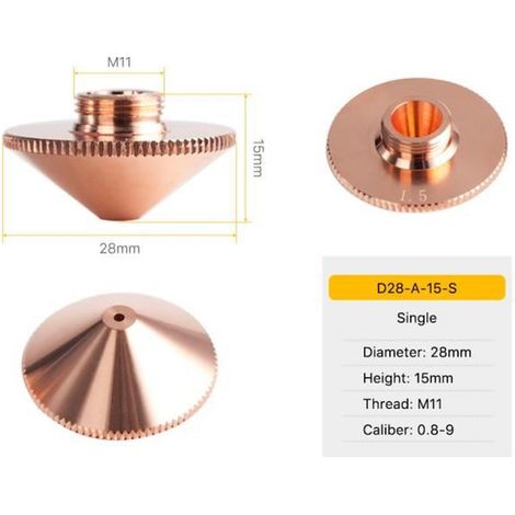 1 pièce Tête de découpe laser , buse simple chromée D28 H15, épaisseur 3,0 mm, pour machines de découpe au plasma industrielles