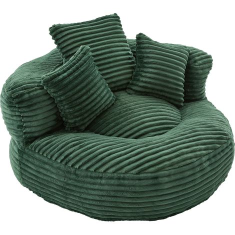 Pouf en velours côtelé – fauteuil relax durable et confortable. Pouf à dossier haut, équipé de trois coussins, adapté aux adultes et aux enfants (velours côtelé vert foncé) (1/5)