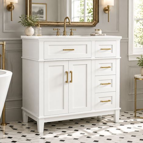 Mobile bagno con lavabo 91x46,5x86,4 cm in MDF bianco con contenitore – MEUBLIV (1/5)