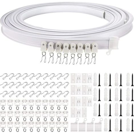 ZVD Rail de rideau flexible et incurvé pour plafond, support de tringle simple pliable pour cloison de séparation, fenêtre, plafond (noir, montage supérieur de 3 mètres) (1/4)