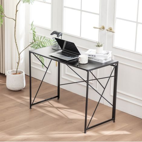 Schreibtisch 99x50x75 cm, klappbar, platzsparend, für kleine Räume, MDF und Metall, Schwarz (1/5)