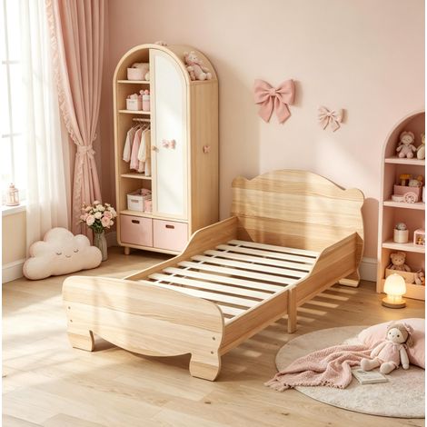 Letto bambino 70x140 cm in MDF naturale motivo orso con sponda, senza materasso - CHICFURN (1/5)