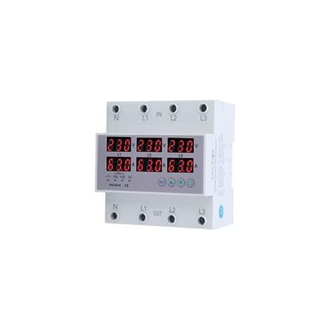 AC390‑500V 3 Phase DIN Rail Voltmètre Ampèremètre Protecteur de Surintensité de Surtension Réinitialisation Automatique Affichage Numérique Tension Courant Temps Réel(40A) (1/5)