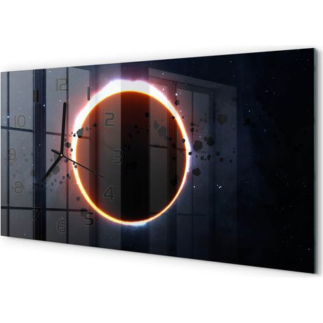 Horloge Murale Panoramique 60x30 cm en Verre Trempé Silencieuse Design Moderne Éclipse solaire (1/5)