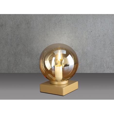 Kleine LED Tischleuchte Messing Sockel - Glaskugel Amber, Höhe 17,5cm (1/5)