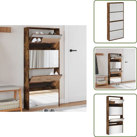 Meuble de rangement - vidaXL Armoire à chaussures miroir à 4 niveaux chêne fumé 63x17x134 cm - Armoire de rangement