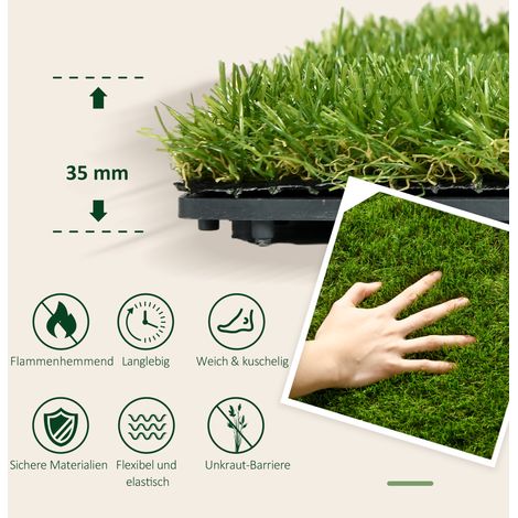 Pelouse synthétique réaliste avec système de drainage, 6,5 fibres/m², hauteur 25 mm, lot de 10 dalles de 30 x 30 cm, vert (1/4)