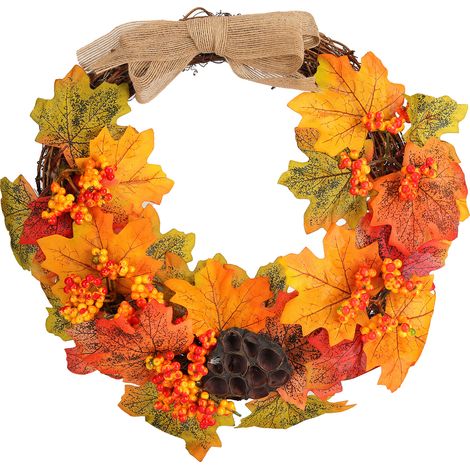 Couronne d'automne artificielle suspendue à la porte, guirlande de feuilles d'érable, décoration de Festival à domicile