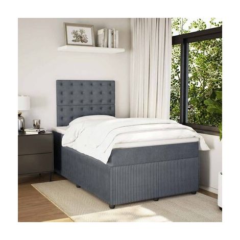 Sommier de style Snowco et matelas en velours gris foncé de 120 × 190 cm, velours doux et confortable, meuble de chambre, design contemporain, montage facile (1/5)