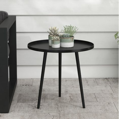 Mesa de jardín de acero negro redonda con borde protector, resistente a la intemperie (1/5)