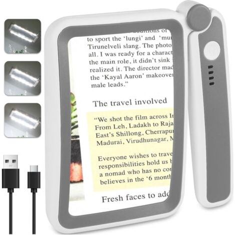 Loupe rechargeable avec éclairage pour la lecture, loupe grand format 4X avec éclairage LED, pliable et portable pour la lecture de petits caractères. (1/5)