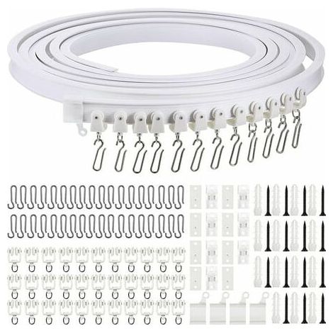 Binario per tende curvo da soffitto da 5 metri, Binario per tende curvo flessibile, Binario per tende morbido con ganci per tende in metallo, Divisorio per tende