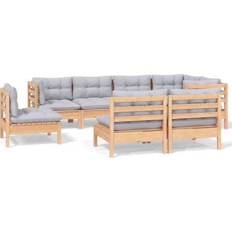 Maison Exclusive - Salon de jardin 8 pcs avec coussins gris Bois de pin massif (1/5)
