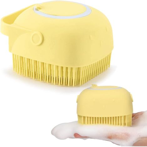 Cat Brush, Dog Brush, Cat Brush, Silicone Massage Brush Foaming Shower Brush with Soap Dispenser Suitable for Cats Dogs and Human Bathing (Yellow)