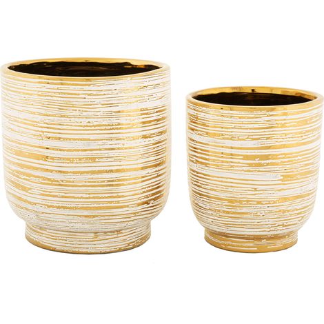 Vaso Bano, set 2 Vasi, Colore Struttura oro, Diametro Vaso Grande: 21, Vaso Piccolo: 16 cm, Bianco (1/5)