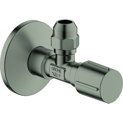 Grohe Eckventil, Wandanschluss 1/2", Abgang 3/8", Schubrosette, Metallgriff, Quetschverschraubung 10mm, Satin Steel, 22037MS0