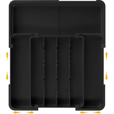 Schubladen-Organizer mit 7 Fächern, Küchenaufbewahrung, 24 x 32,3 cm, zur Aufbewahrung von Geschirr, Schwarz