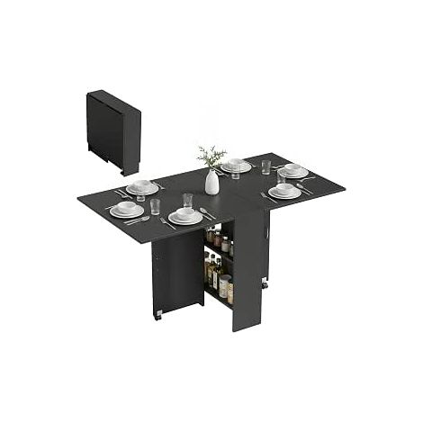 HOMCOM 835-927V00AK Set Tavolo da Pranzo Rotondo Pieghevole e 4 Sgabelli, 5 Pezzi Effetto Rovere, Tavolo Salvaspazio con 2 Ripiani Aperti e Piano a Ribalta, Sgabelli con Portata 100 kg, per Cucina e S (1/3)