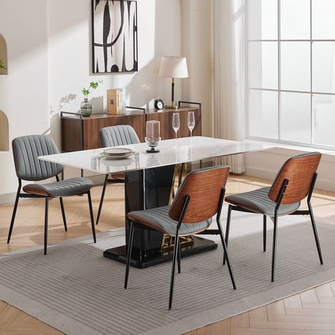sedia sala da pranzo retro ergonomica noce PU grigia OKMYHOME (1/5)
