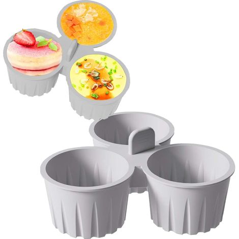 Molde de silicona para freidora de aire (2 piezas), bandeja antiadherente para hornear, 3 compartimentos para muffins, accesorios para hornear y cocinar, molde de silicona reutilizable, color gris V