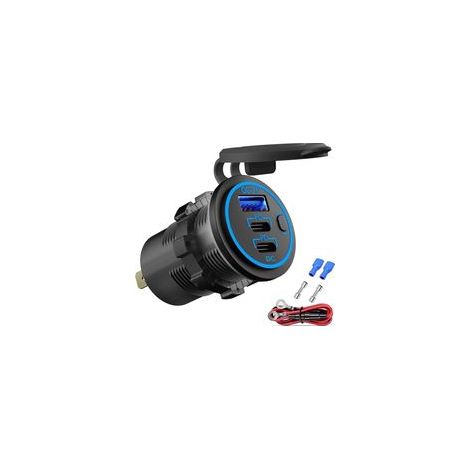 Prise USB 12V double PD3.0 & QC3.0 avec interrupteur, charge rapide pour voiture, bateau, Android/iPhone