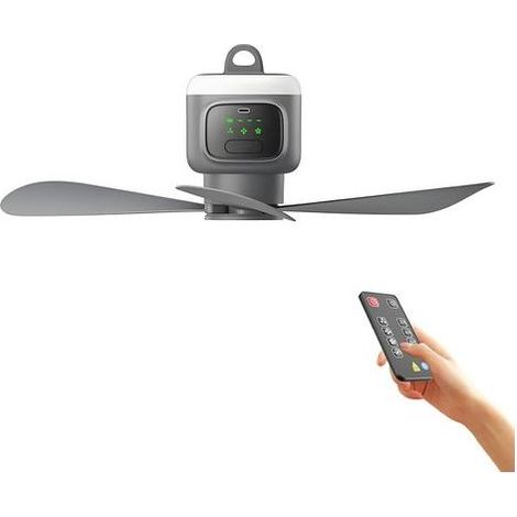 Ventilateur de plafond rechargeable 45 cm – 12 000 mAh – télécommande – lumière LED – 4 niveaux silencieux – minuteur 2/4/8 heures (1/5)