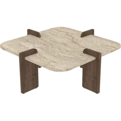 Couchtisch aus Holz "Poalla" - 90 x 90 x 35 cm - Travertin