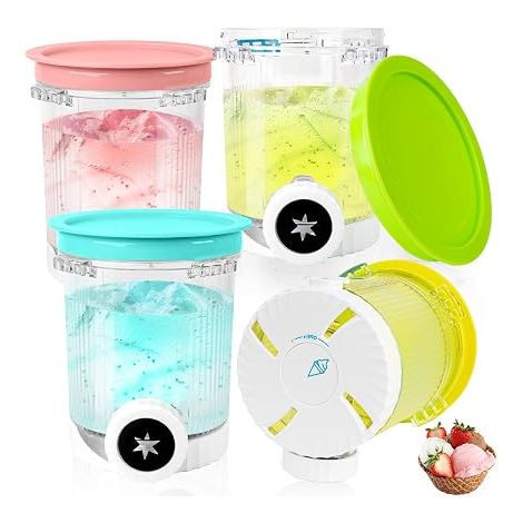 FLITI – Lot de 4 Pots Creami Deluxe für Sorbetière NC701EU/NC700 – 480 ml, PC ohne BPA, kompatibel mit Spülbecken, farbigen Deckeln (1/5)