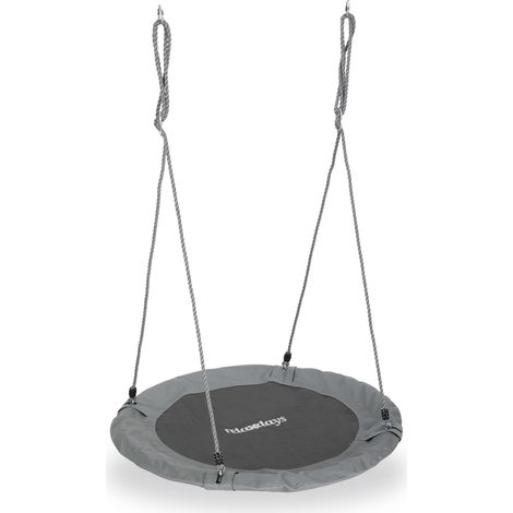 Balançoire nid d'oiseau ronde réglable hauteur 85 x 110 cm assise confortable jardin en tissu beige (1/4)