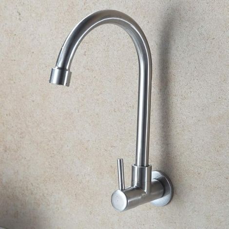 Robinet mural de cuisine en acier inoxydable – Bec pivotant – Cartouche céramique pour contrôle débit – Montage mural (1/5)