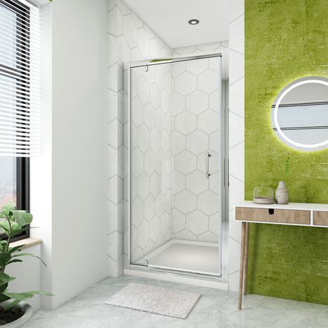 ELEGANT 800mm Pivot Hinge Shower Door Aluminium Frame Shower Enclosure 6mm Tempered Glass with 1000x800mm SMC Tray + Waste Trap (1/5)