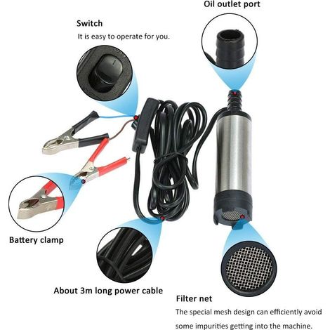 Pompe submersible 12 V 38 mm eau, huile, diesel, pompe de transfert de carburant en acier inoxydable avec câble de récupération de 3 m pour voiture, SUV