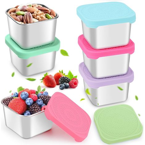 6 Edelstahl-Snackdosen, 180 ml, mit Silikondeckeln, für Schule/Arbeit/Reisen
