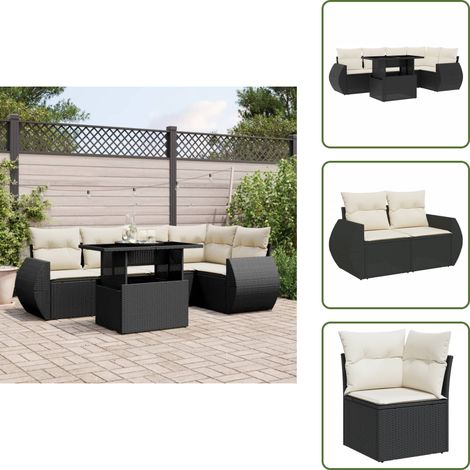 6-tlg. Garten-Sofagarnitur mit Kissen Schwarz Poly Rattan - Gartenmöbel Set - PE-Rattan Möbel - Outdoor Lounge - Gartenecke - Sofasatz (1/5)