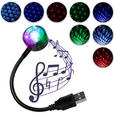 Sternenprojektor USB LED Auto- und Heimlicht mit soundaktivierten Modi und 360° drehbarem Kopf (1 Stück)