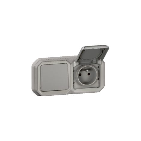 Legrand - Plexo L - Prise de courant + Interrupteur - Encastru00e9 - Gris - IP55/IK08 - Ref. : 069511L + 069551L + 069683L (1/4)