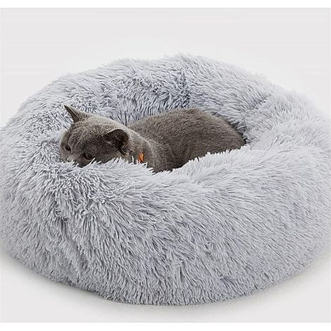 Coussin panier rond donut lavable pour chien et chat, peluche douce, 50 cm, gris (1/5)