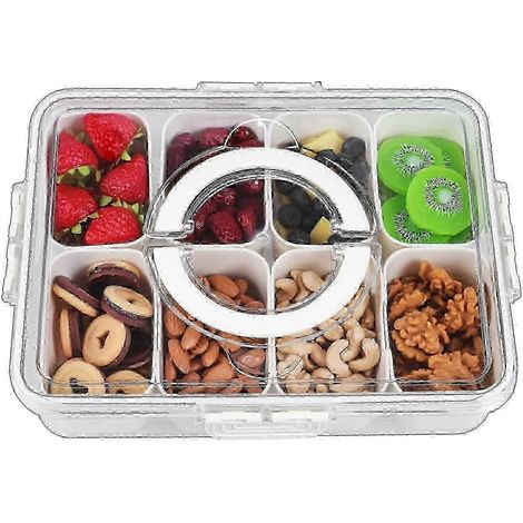 Plateau de service compartimenté avec couvercle et poignée, boîte à apéritifs, plateau à charcuterie, organisateur de rangement portable (1/5)