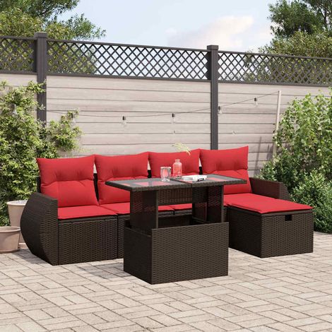 Salon de jardin 6 pièces en rotin PE marron avec coussins et table relevable - PANGIVO (1/5)