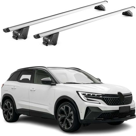 OMAC Barres de toit aluminium certifiées TÜV pour Renault Austral 2022-2026 – Pour rails de toit intégrés – Rainure en T – Charge max 100 kg – 2 antivols Argent (1/5)