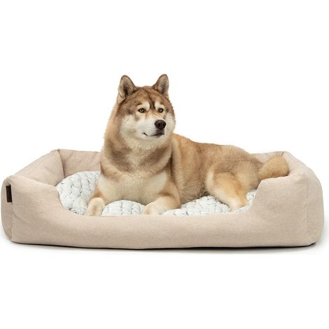 lionto Hundebett Hundekissen Hundekörbchen mit Wendekissen meliert Größe L 110x80 cm Farbe beige (1/5)